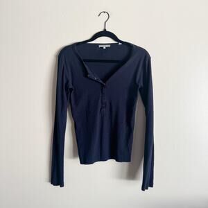 Vince Navy Blue Snap Closure Henley Medium Norm Norm Core Casual Basic